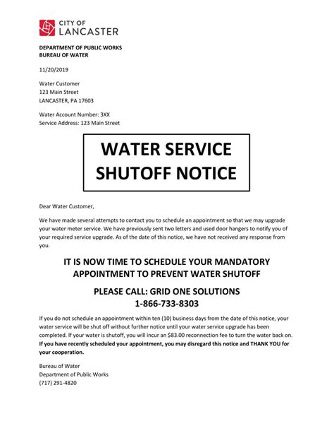 NOTICE OF WATER SERVICE .